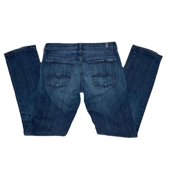 7 For All Mankind Womens Jeans Straight Leg Low Rise Blue Dark Wash Size 27 - Picture 3 of 11